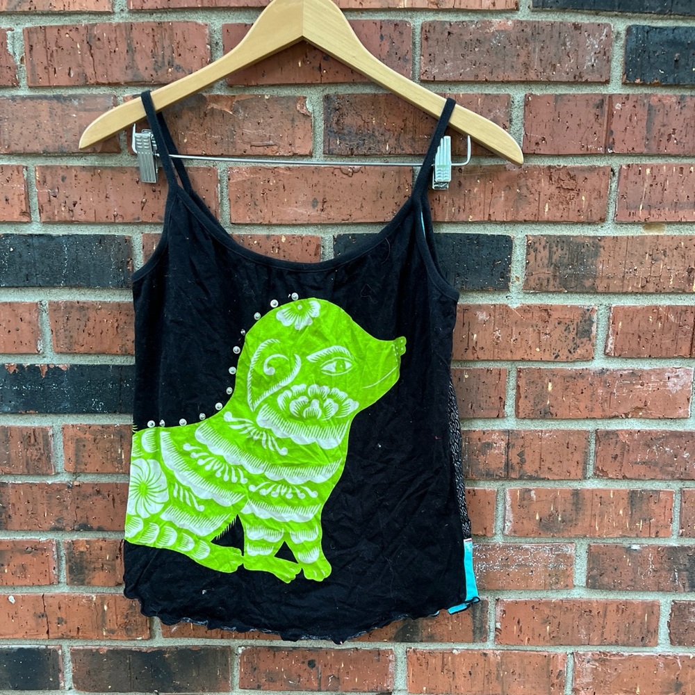 Custo Barcelona Little Dog Spaghetti Strap Print Top- Size 4